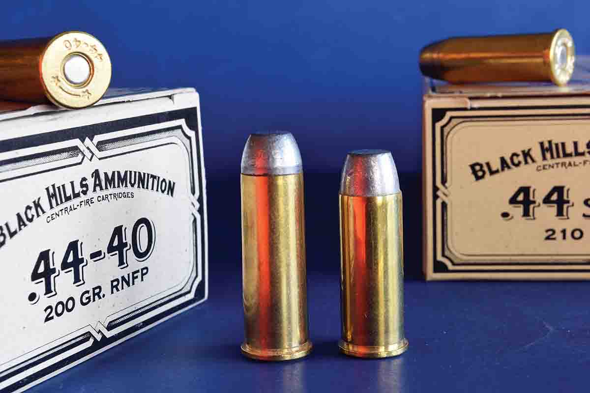 In 1907, the 44 Special (right) pirated 44-40 sales. Ballistics are about equal but the Special has a stouter case.